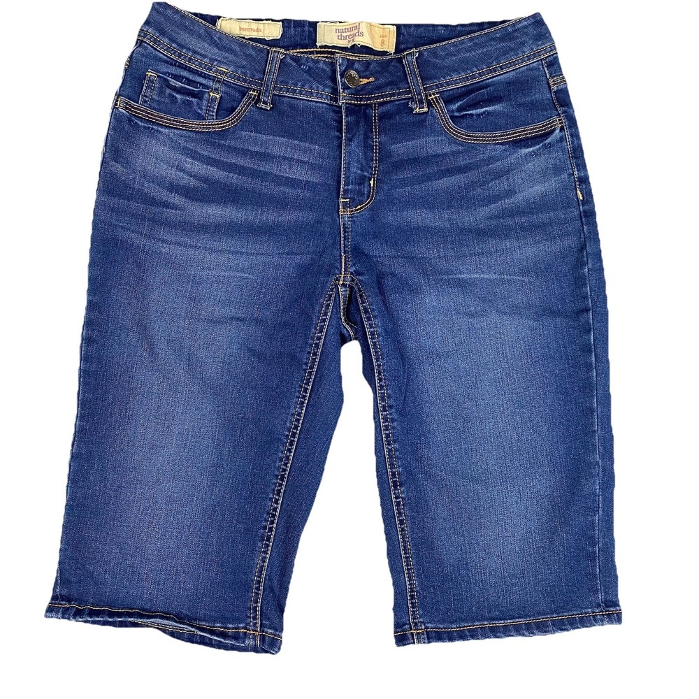 Natural Threads Bermuda Stretch‎ Denim Shorts Women 8 Dark Medium Wash